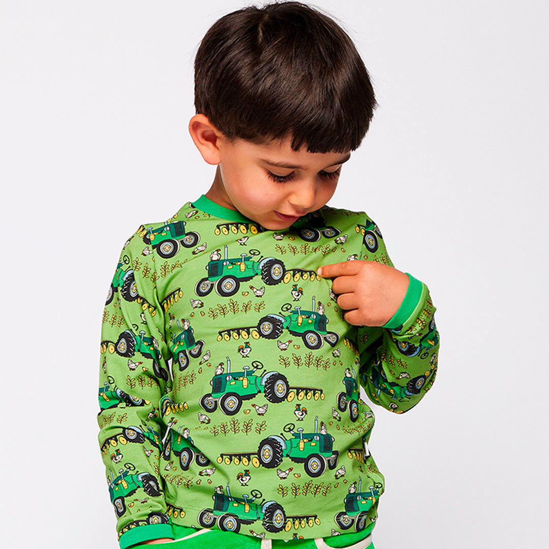 [Smafolk] Elstar Long Sleeved Top With Tractor -Fern