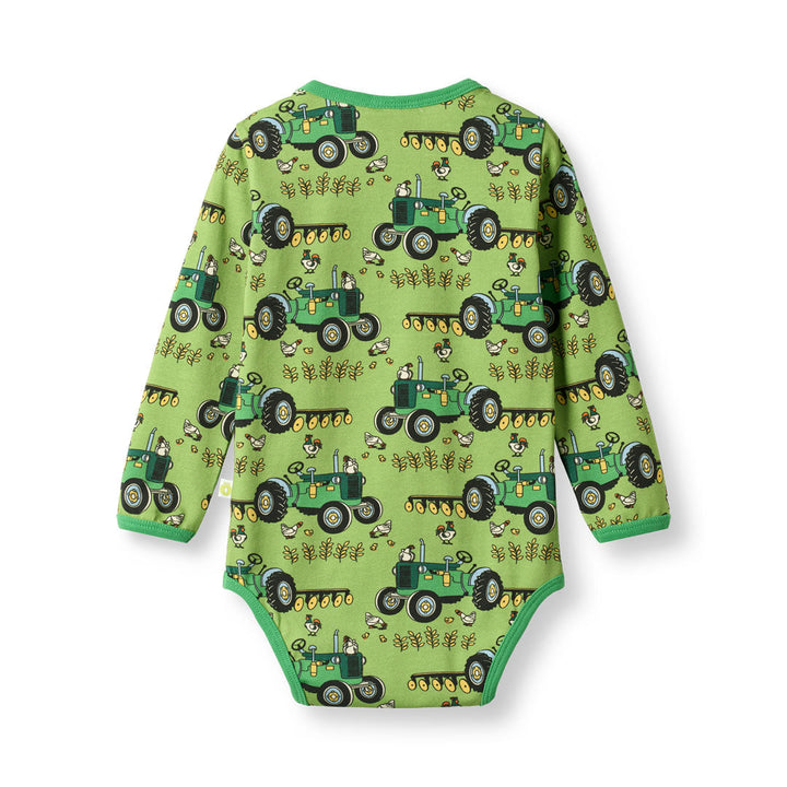 [Smafolk] Elstar Long Sleeved Baby Body With Tractor - Fern