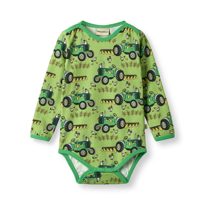 [Smafolk] Elstar Long Sleeved Baby Body With Tractor - Fern
