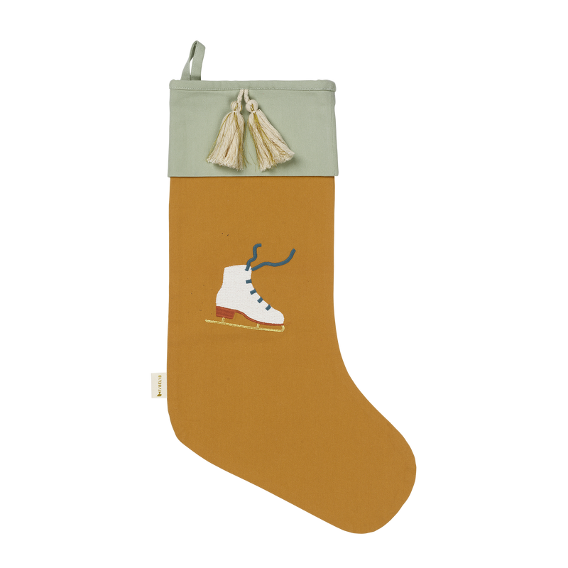 Christmas Stocking - Ice Skate embroidery - Ochre