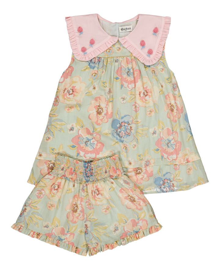 [Bachaa] Ice Flow Blouse & Short Set - Watercolor print