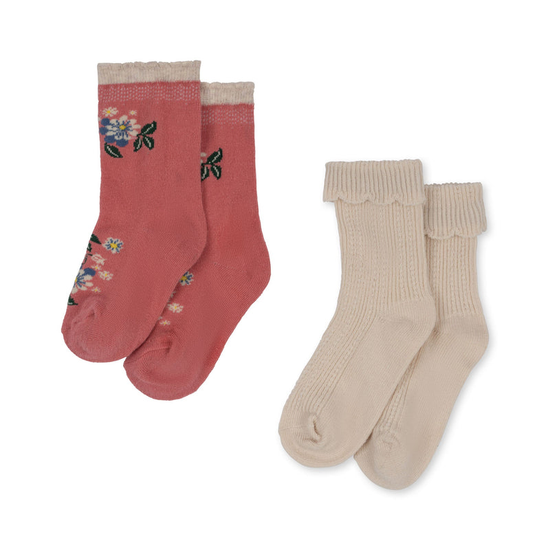 [Konges slojd] 2er-Pack Jacquard-Pointelle-Socken – Rosa