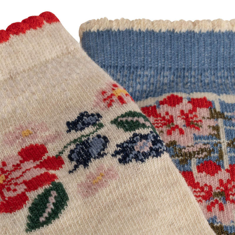 [Konges slojd] 2er-Pack Blumen-Jacquard-Socken