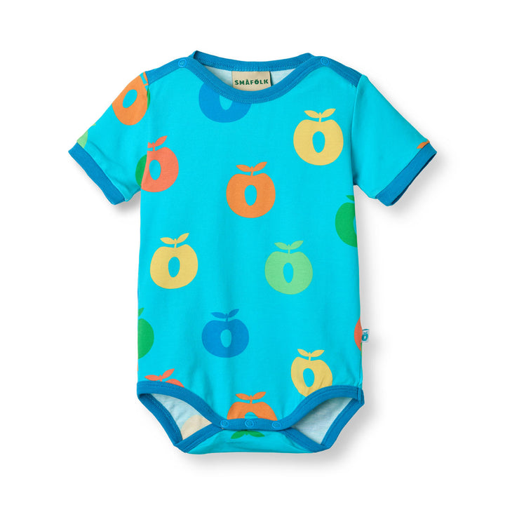 [Smafolk] Short Sleeved Baby Body With Apple - Blue Atoll