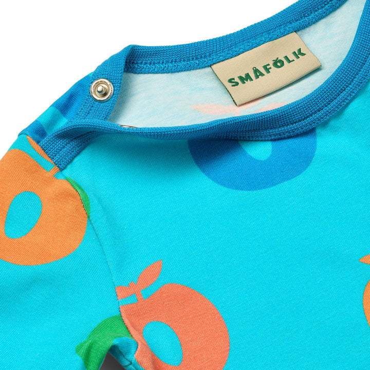 [Smafolk] Short Sleeved Baby Body With Apple - Blue Atoll