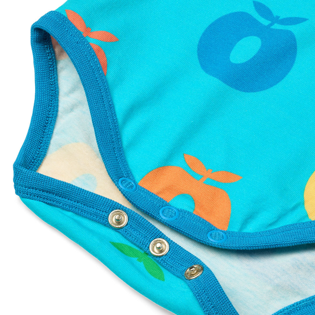 [Smafolk] Short Sleeved Baby Body With Apple - Blue Atoll