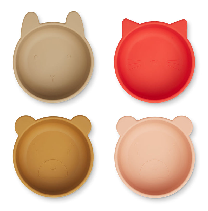 [Liewood] Iggy Silicone Bowls 4pack - Apple Red / Tuscany Rose Multi mix