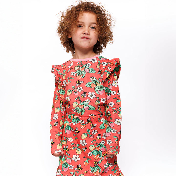 [Smafolk] Long Sleeve Shirt With Strawberry - Pink Punch