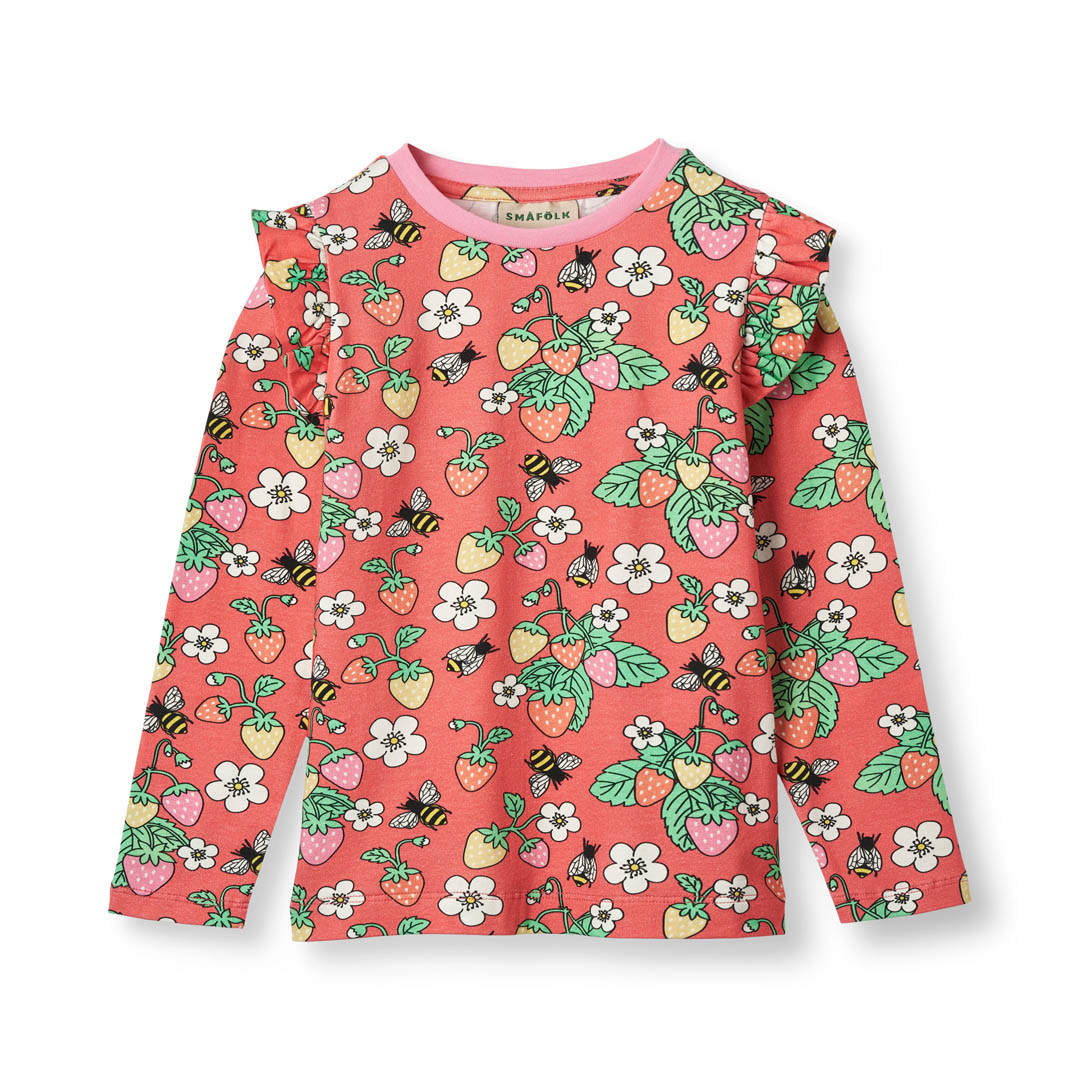 [Smafolk] Long Sleeve Shirt With Strawberry - Pink Punch