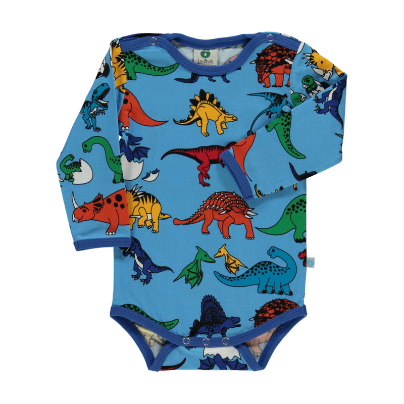 [Smafolk] Long Sleeved Top Baby Body With Dinosaur - Blue Grotto