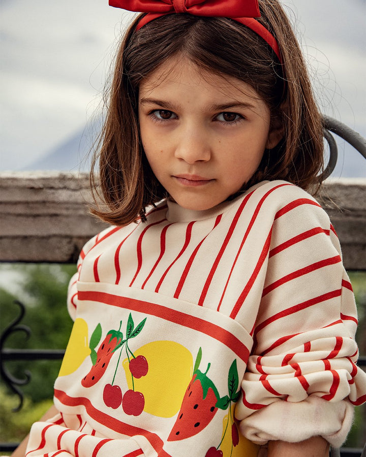 [Mini Rodini] Sweatshirt mit Streifen und Früchten-Rand, mehrfarbig