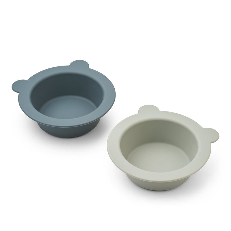 [Liewood] Peony Bowl With Suction Cup 2-pack - Whale Blue / Dove Blue
