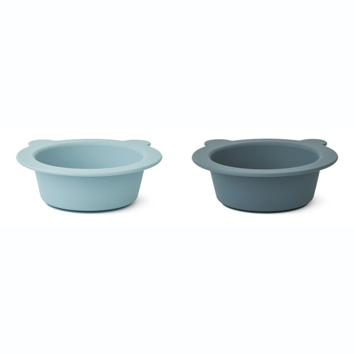 [Liewood] Peony Bowl With Suction Cup 2-pack - Sea Blue/Whale Blue