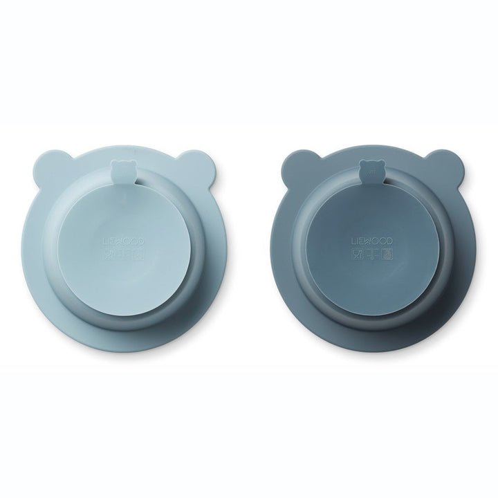 [Liewood] Peony Bowl With Suction Cup 2-pack - Sea Blue/Whale Blue
