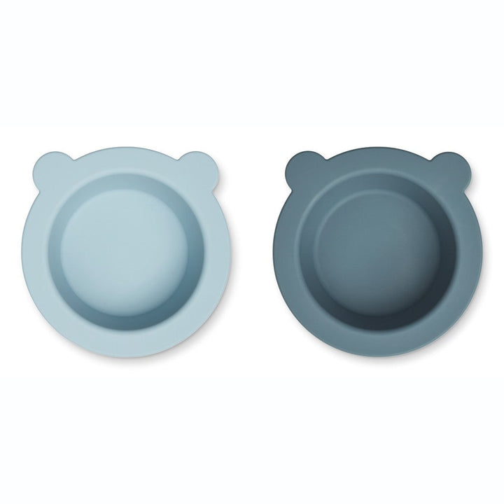 [Liewood] Peony Bowl With Suction Cup 2-pack - Sea Blue/Whale Blue