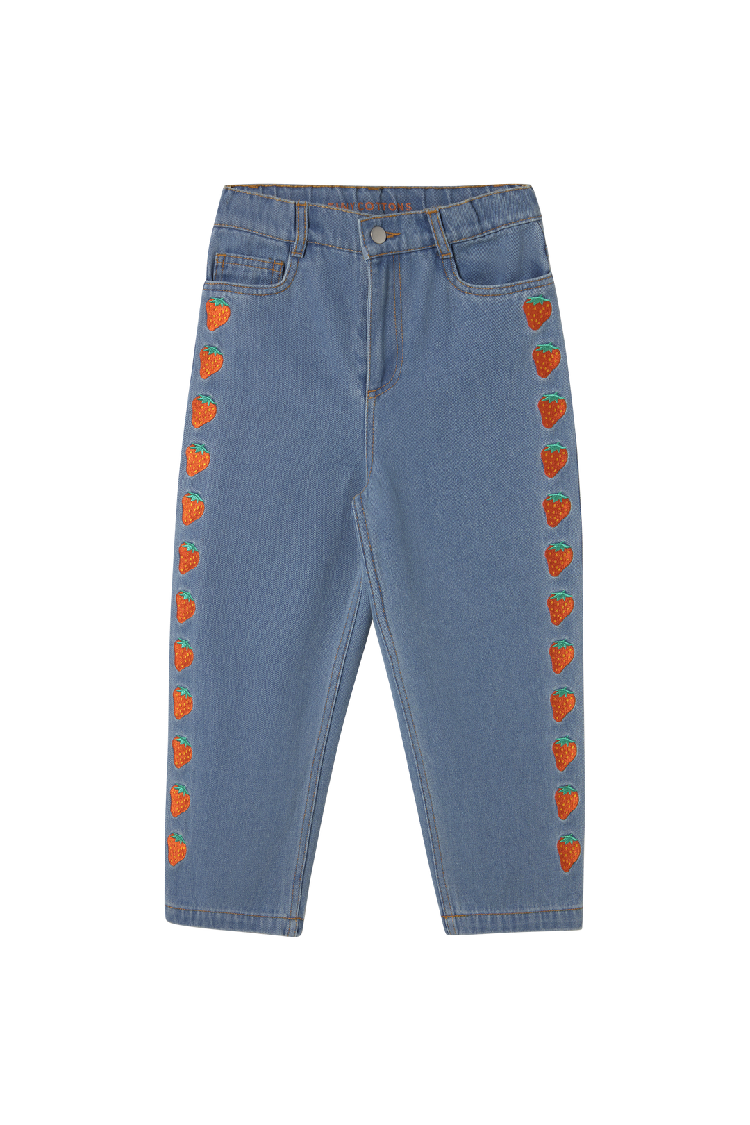 [TINYCOTTONS] Strawberries Embroidered Jeans - Light Blue