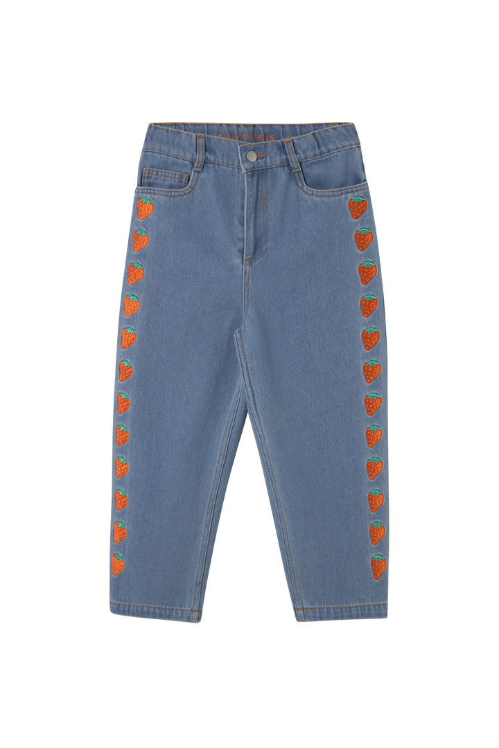 [TINYCOTTONS] Strawberries Embroidered Jeans - Light Blue