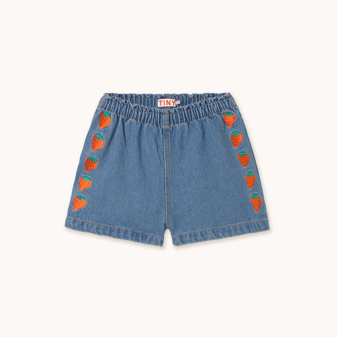 [TINYCOTTONS] Strawberries Woven Short - Light Blue Denim