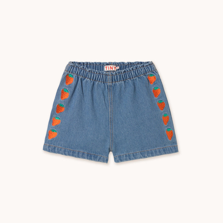 [TINYCOTTONS] Strawberries Woven Short - Light Blue Denim