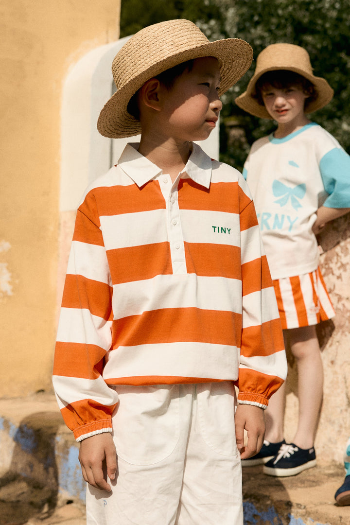 [TINYCOTTONS] Stripes Knit Polo Sleeve Tee - Summer Red