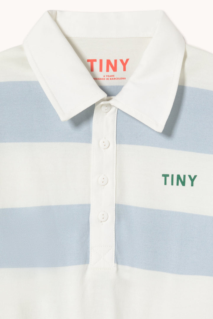 [TINYCOTTONS] Stripes Knit Polo Sleeve Tee - Washed Blue