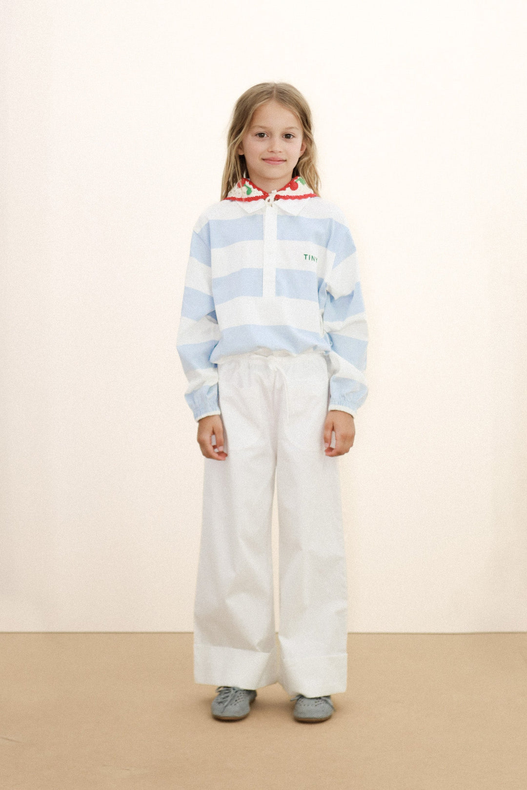 [TINYCOTTONS] Stripes Knit Polo Sleeve Tee - Washed Blue