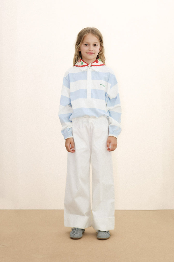 [TINYCOTTONS] Stripes Knit Polo Sleeve Tee - Washed Blue