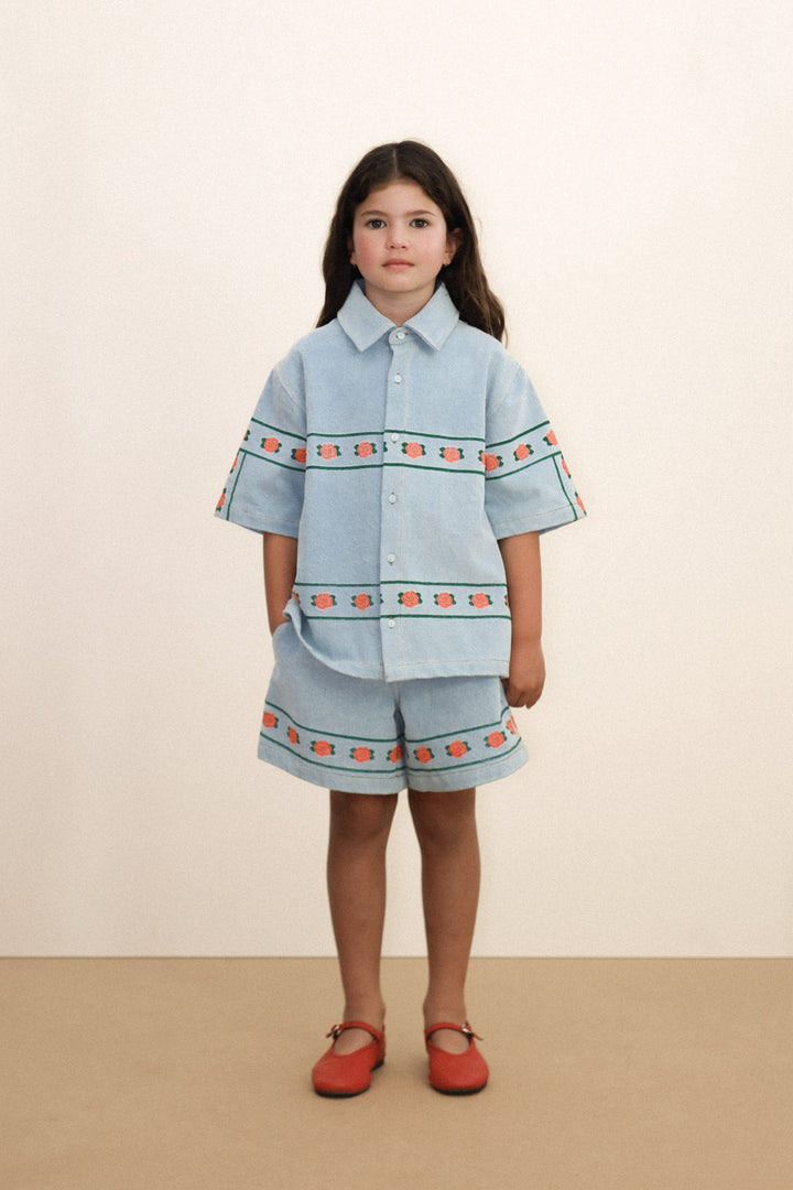 [TINYCOTTONS] Roses Denim Bermuda - Light Wash Denim