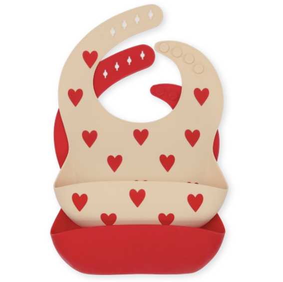 konges slojd 2-pack silicone bibs-mon amour/red