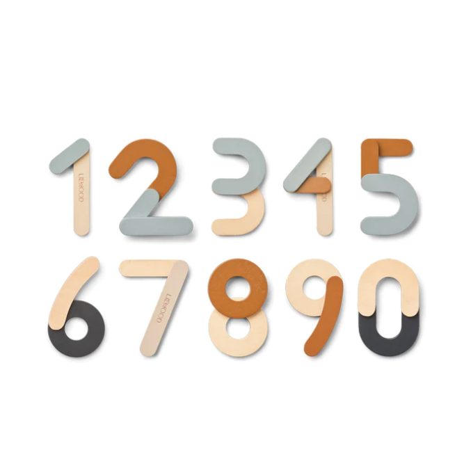 Wooden magnetic number - Sea blue multi mix