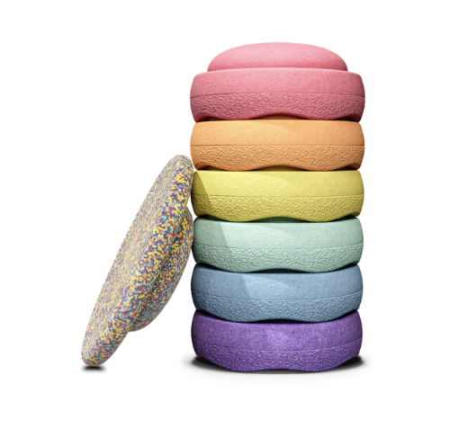 Stapelstein Rainbow Pastell Bundle 6+1 mit Balance Board 