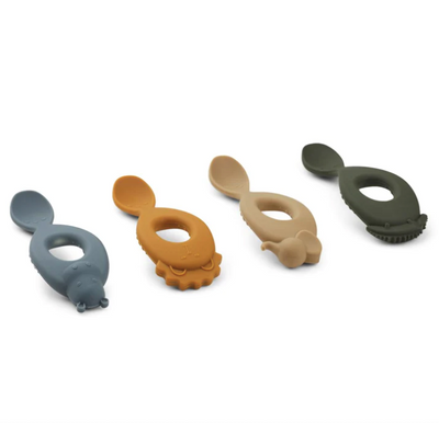 LIVA SILICONE SPOON 4 PACK SAFARI/BLUE MULTI MIX