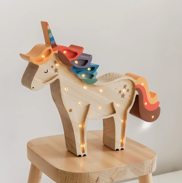 [r o o m G A G A ] Wooden Unicorn Lamp - Colorful