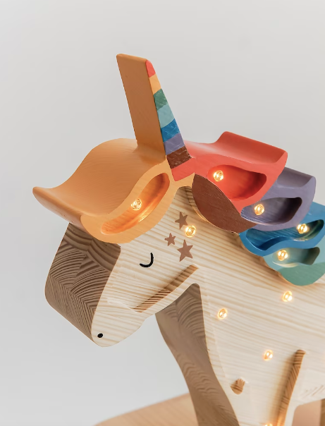 [r o o m G A G A ] Wooden Unicorn Lamp - Colorful