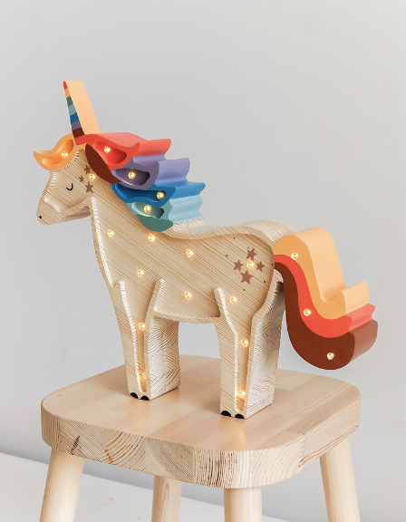 [r o o m G A G A ] Wooden Unicorn Lamp - Colorful