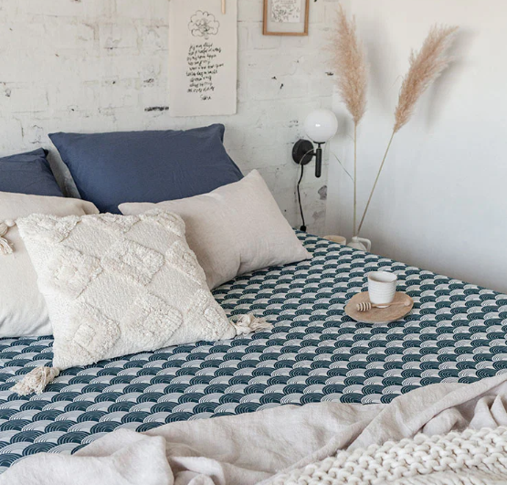 Swedish linens Rainbow fitted sheet Moroccan blue Happy little attic