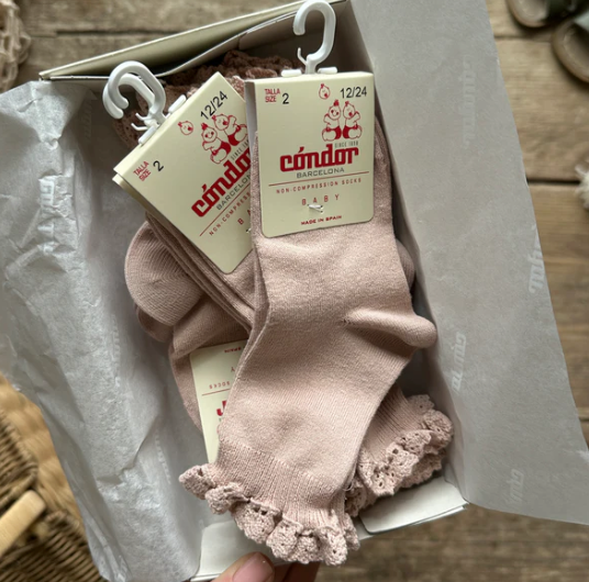 [Condor] Short Socks With Lace Edging Cuff - [544 Old Rose]