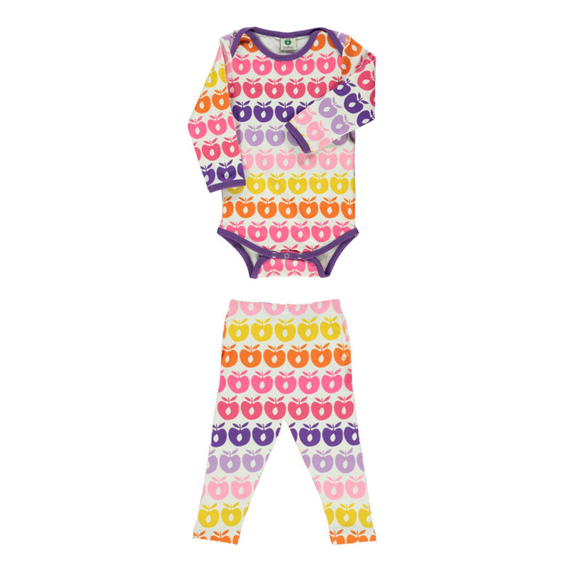 [Smafolk] Body Set with Leggings With Retro Apples - Sea Pink