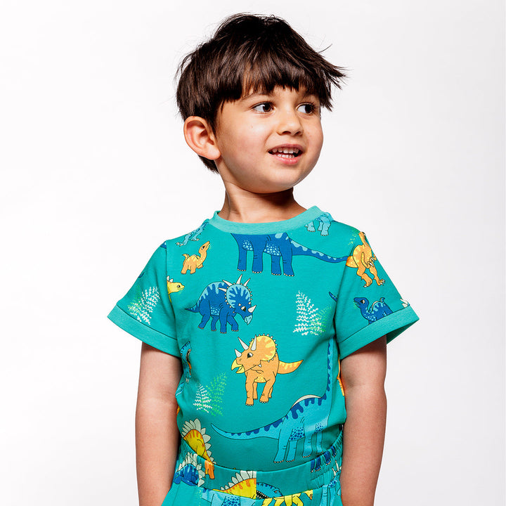 [Smafolk] T-shirt with dinosaurs - Teal