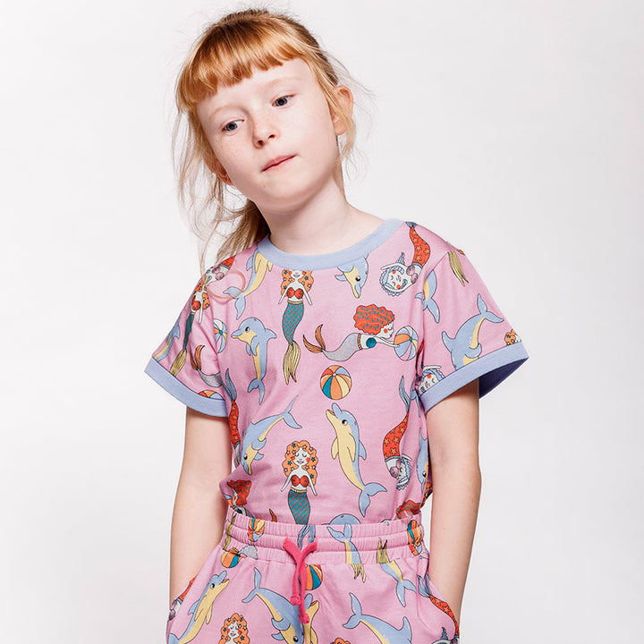[Smafolk] T-shirt With Mermaids And Dolphins - Pink Lavender