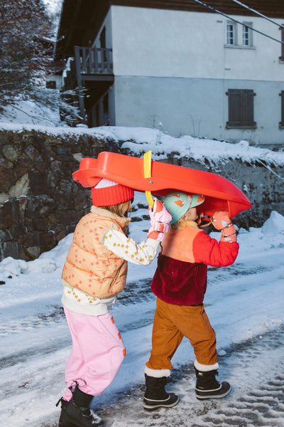 [TINY COTTONS] Color Block Polar Sherpa Jacke - Dunkelrot / Pfirsich