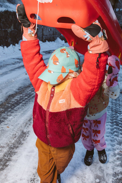 [TINY COTTONS] Color Block Polar Sherpa Jacket - Deep red / Peach