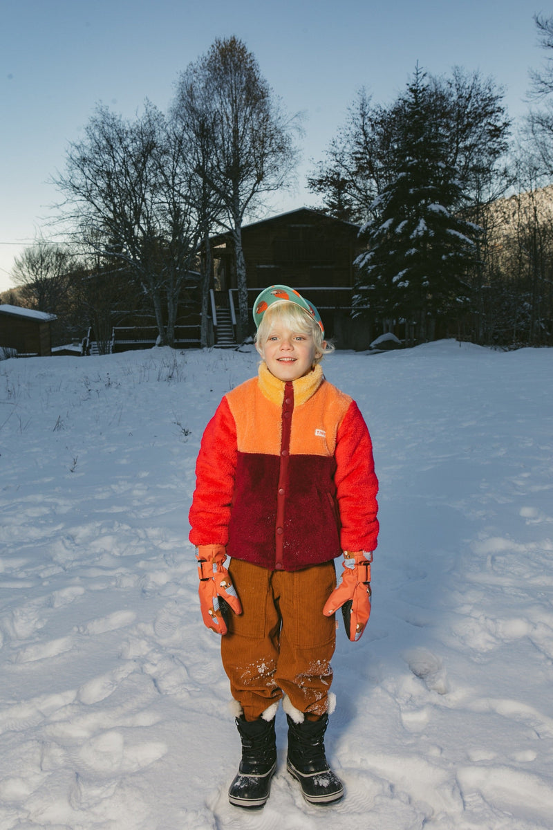 [TINY COTTONS] Color Block Polar Sherpa Jacke - Dunkelrot / Pfirsich