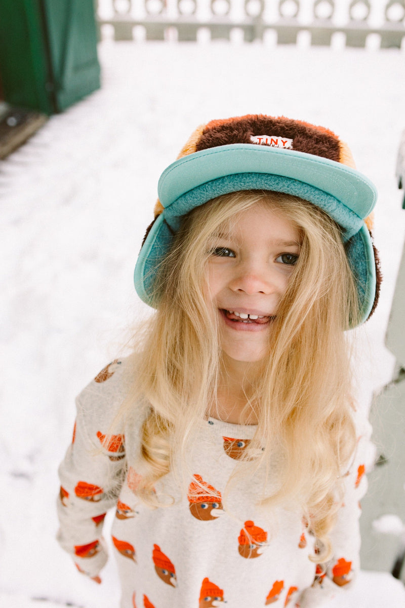 [TINY COTTONS] Color Block Polar Sherpa Cap - Dark Brown / Soft yellow