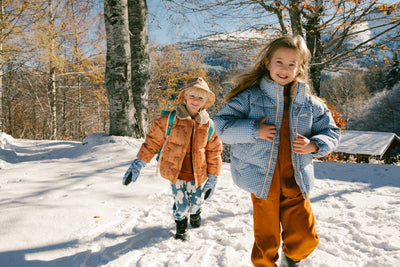 [TINY COTTONS] Kurze wattierte Vichy-Jacke - Blau / Hellcreme