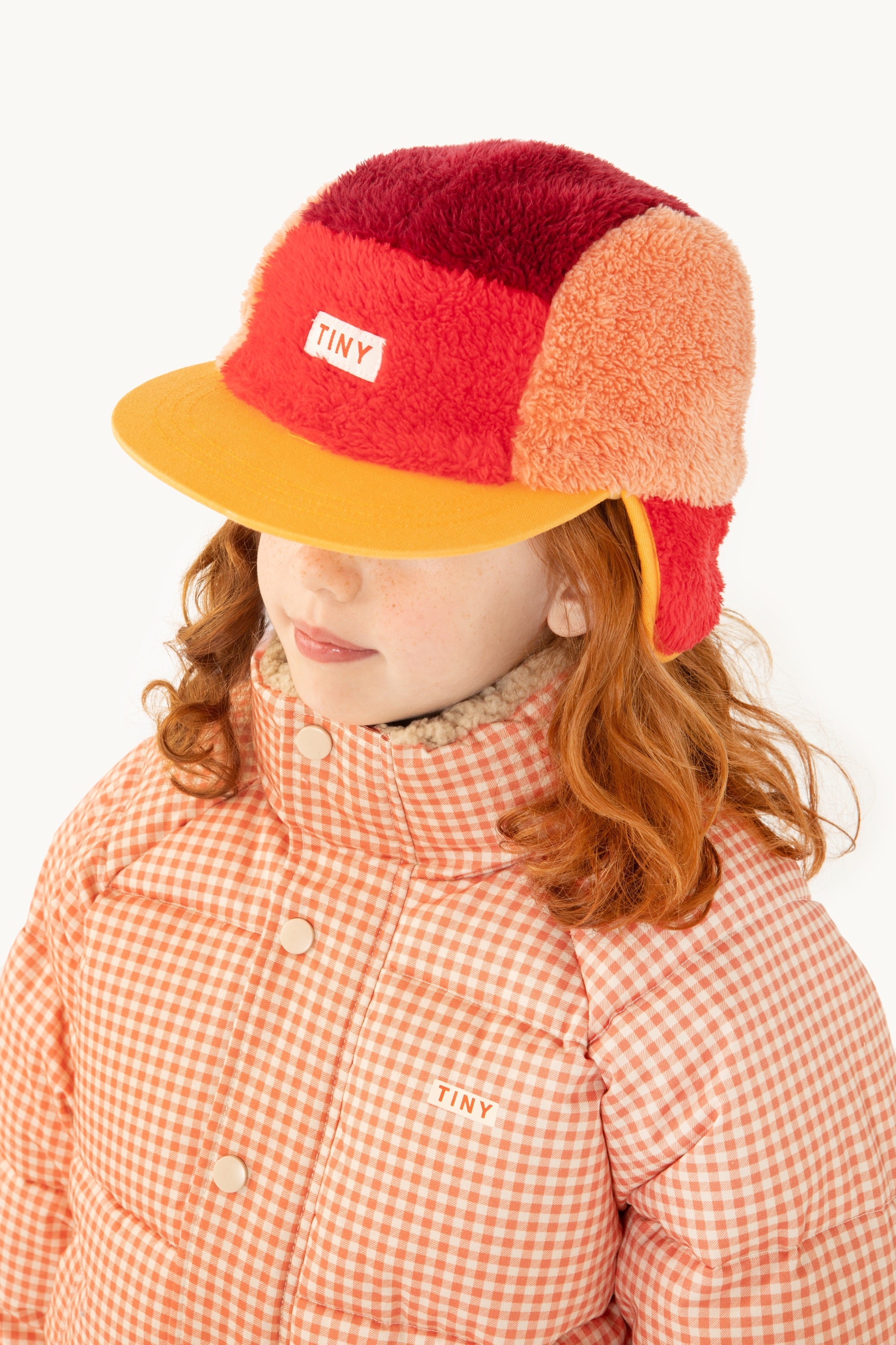 TINY COTTONS] Color Block Polar Sherpa Cap - Deep red