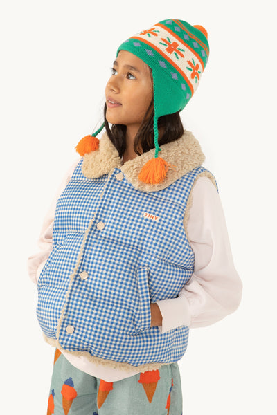 [TINY COTTONS] VICHY PADDED VEST - Blue/ light Cream