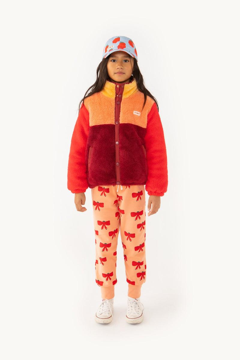 [TINY COTTONS] Color Block Polar Sherpa Jacket - Deep red / Peach