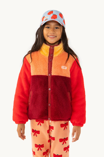 [TINY COTTONS] Color Block Polar Sherpa Jacket - Deep red / Peach