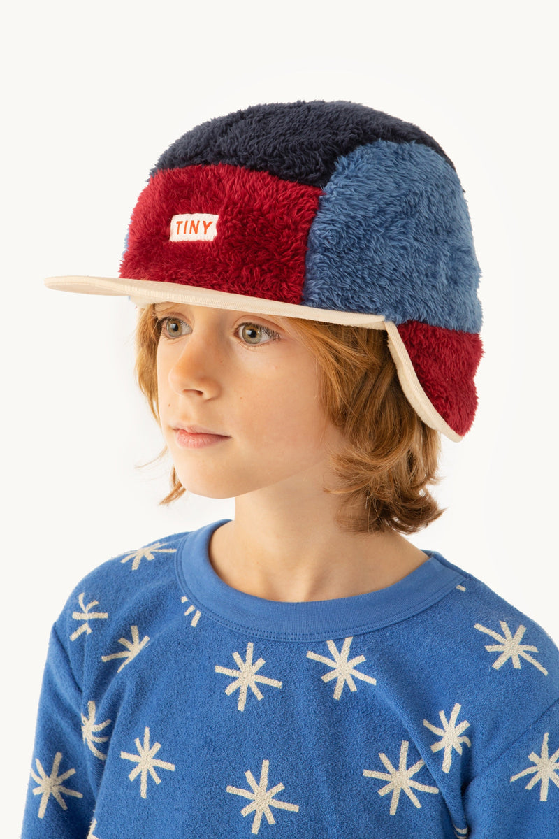 [TINY COTTONS] Color Block Polar Sherpa Cap - Navy / Deep Red